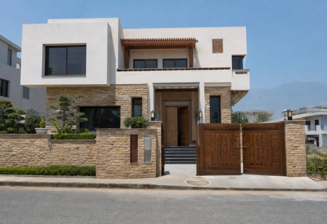 1 Kanal regional modern house design in local stone with mountain views, DHA Peshawar